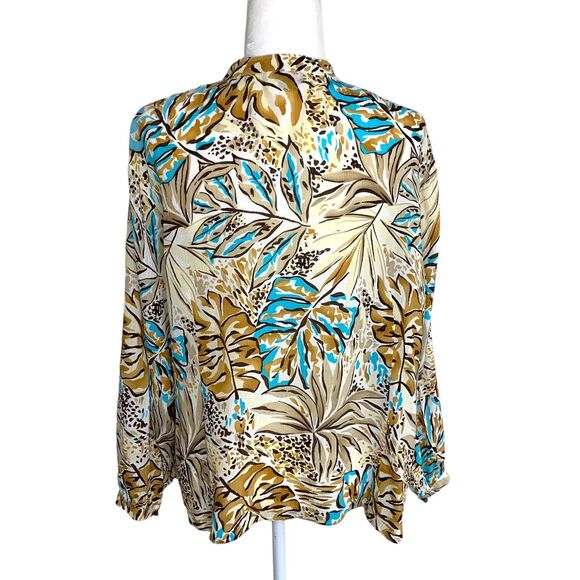 TALBOTS Vintage Petites Size 20W 100% Silk Neutral Print Blouse Button Down - Picture 3 of 9